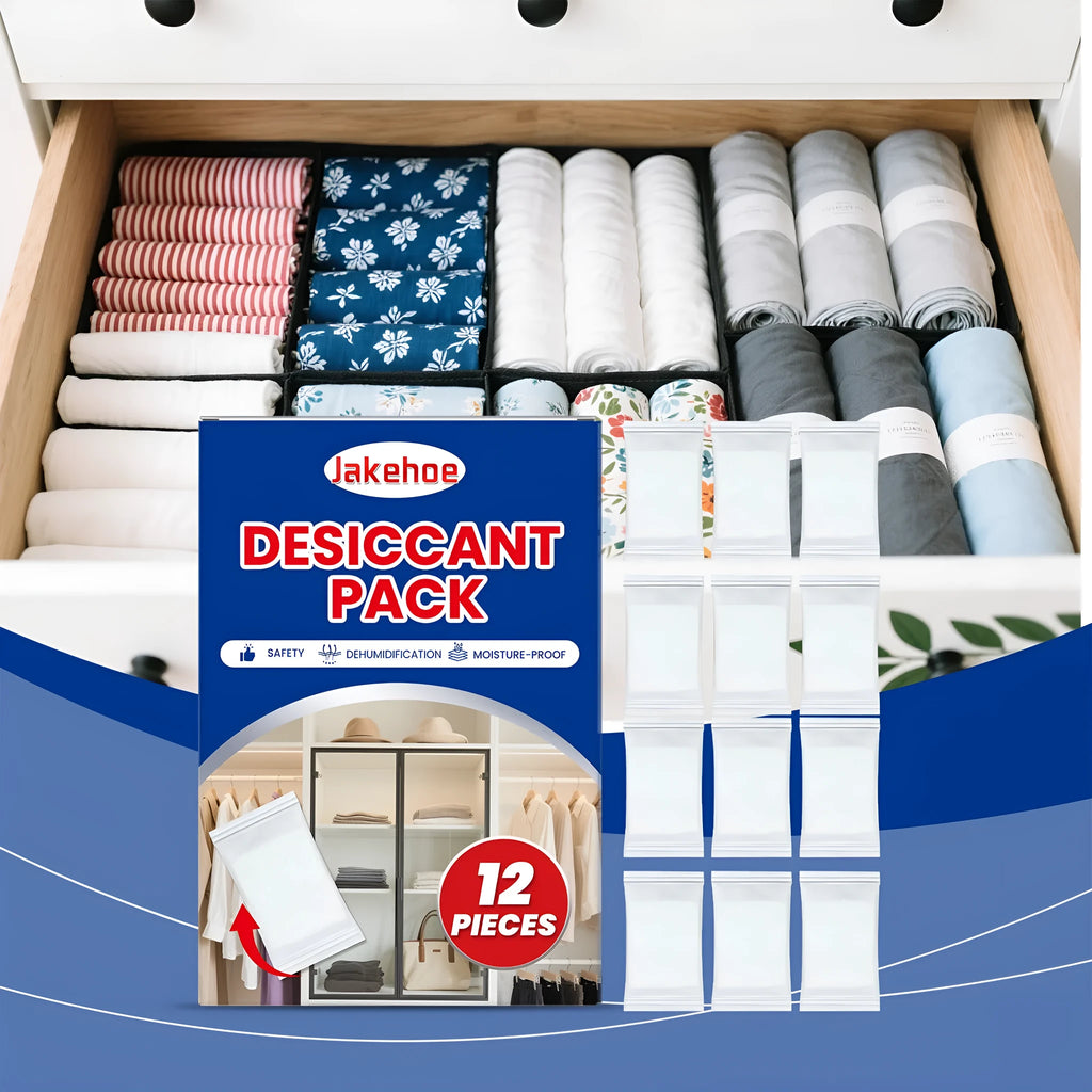 Twelve calcium chloride desiccant sachets for home moisture absorption.