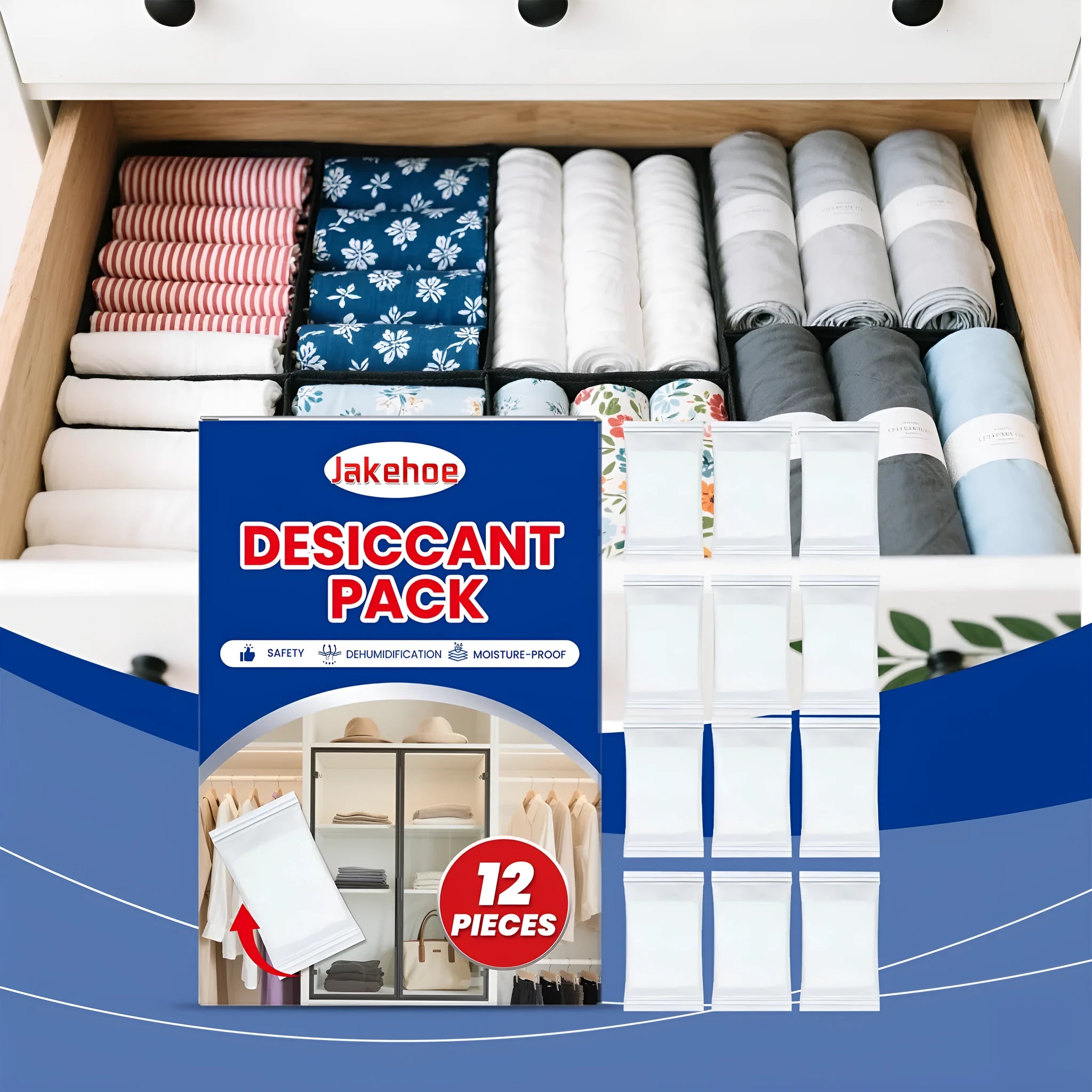 Twelve calcium chloride desiccant sachets for home moisture absorption.