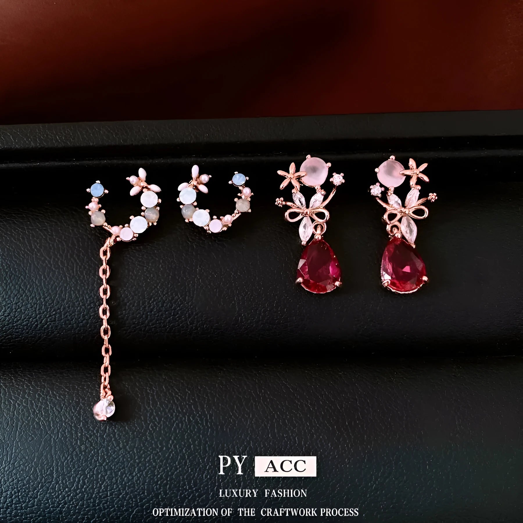 French style light luxury silver needle zircon flower drop earrings in rose gold on copper base
