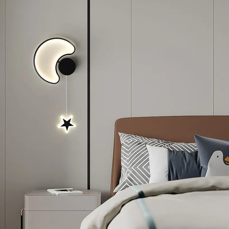 Children's cartoon cloud star wall lamp with LED light in black or white finish