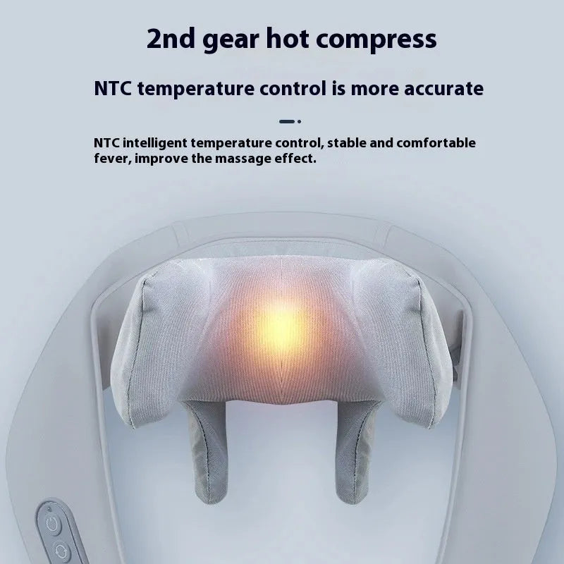Grey elastic fabric USB neck and back massager with two speed settings and infrared function.