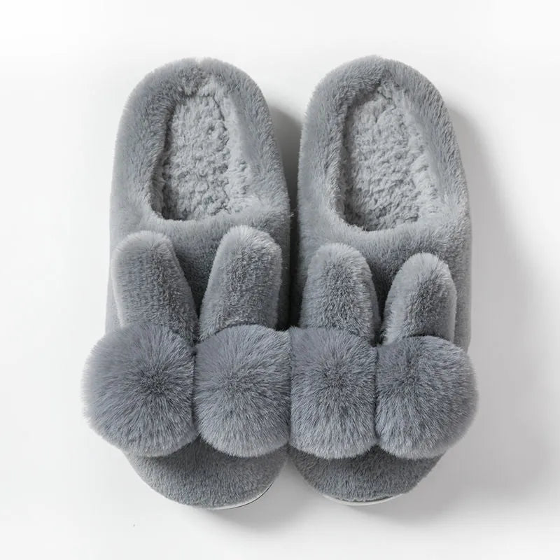 Women's rabbit fur high-upper winter slippers with floral decoration in coffee colour