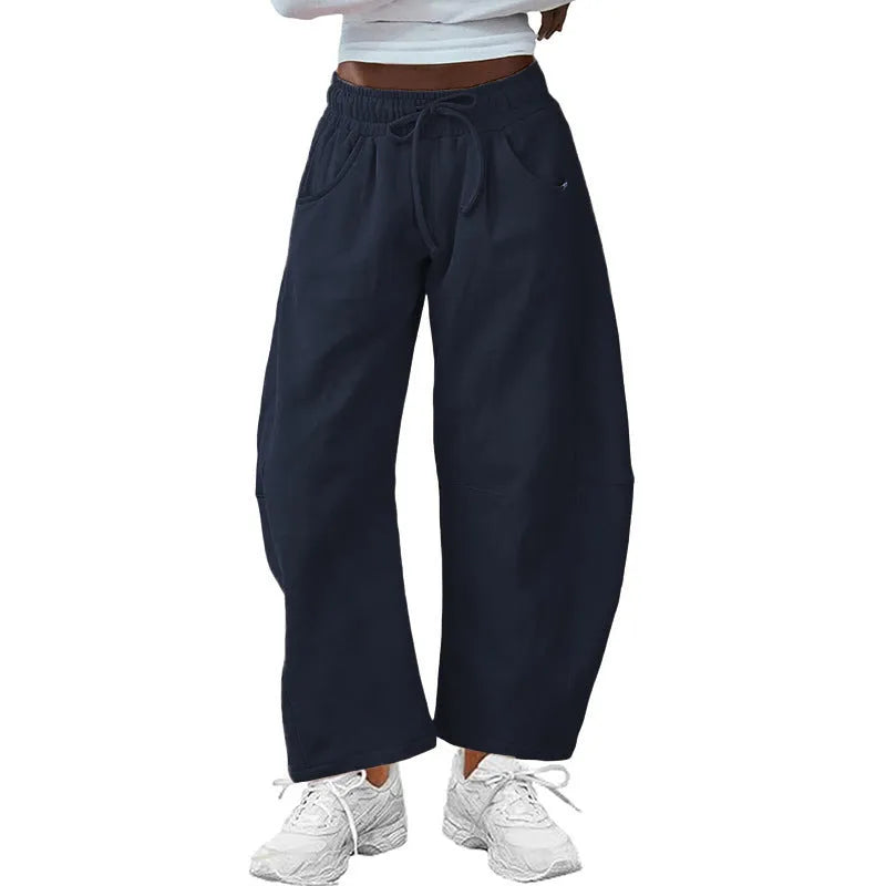 Cotton loose cropped sweatpants with elastic waist in seven colour options including apricot and army green