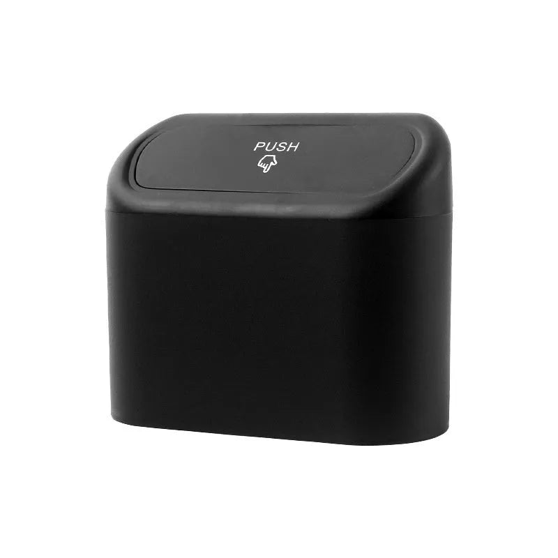 Folding car trash can in black waterproof plastic on car seat for waste collection