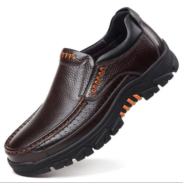 Men's black business casual leather slip-on shoes with rubber sole