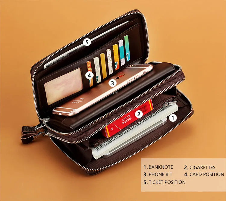Genuine leather bifold man wallet in black, 21x12x4cm, with RFID blocking and card slots