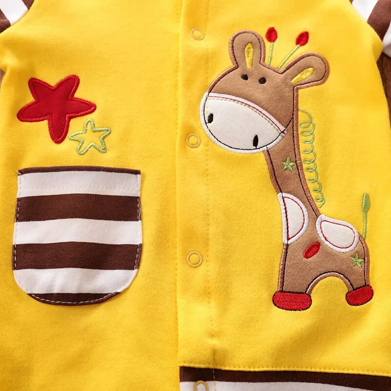 Giraffe print cotton baby one-piece long sleeves available in 59cm to 90cm sizes