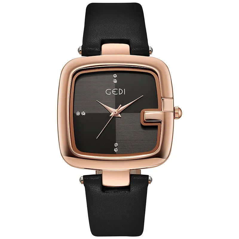 Women's leather strap quartz watch with 36mm dial and hardened glass in multiple colours