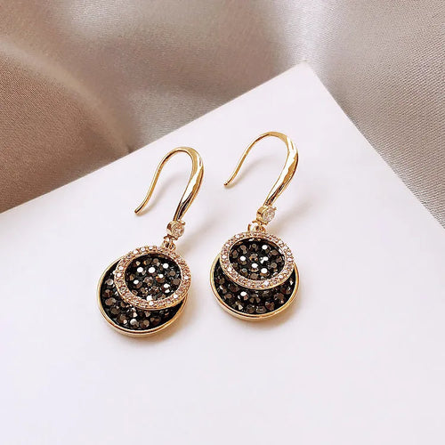 Black geometric drop earrings with retro Hong Kong style measuring 3.6 cm in length