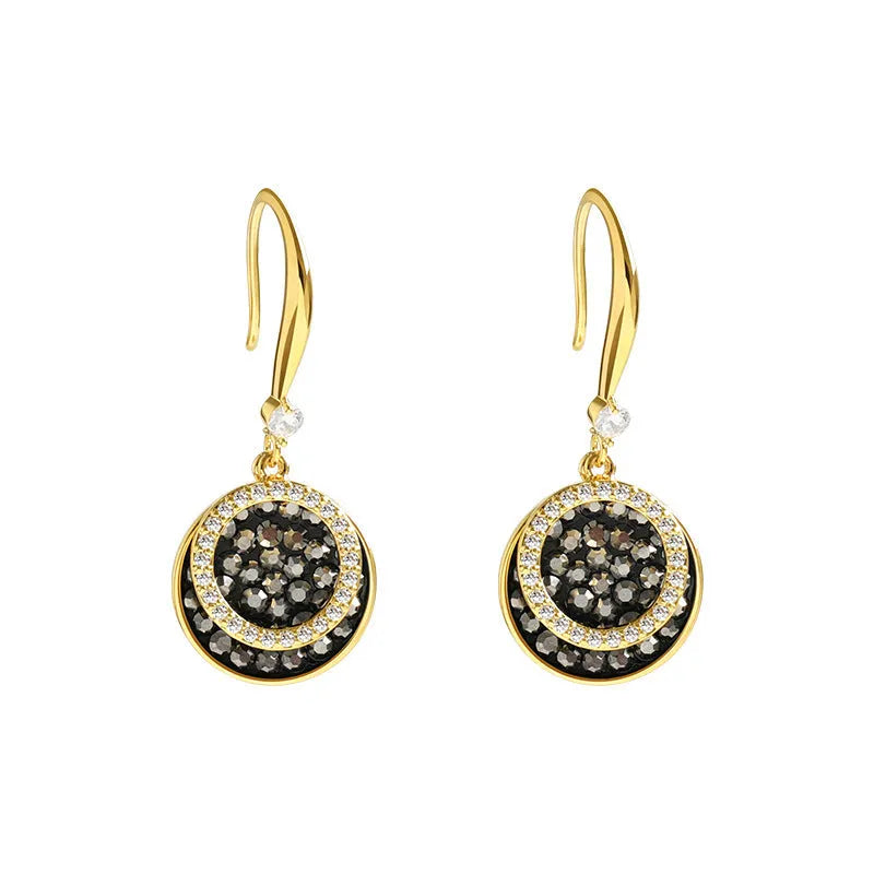 Black geometric drop earrings with retro Hong Kong style measuring 3.6 cm in length