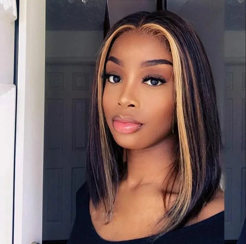 Real lace wig short straight 100% real human hair 13x4 stretch net cap 8 inch length