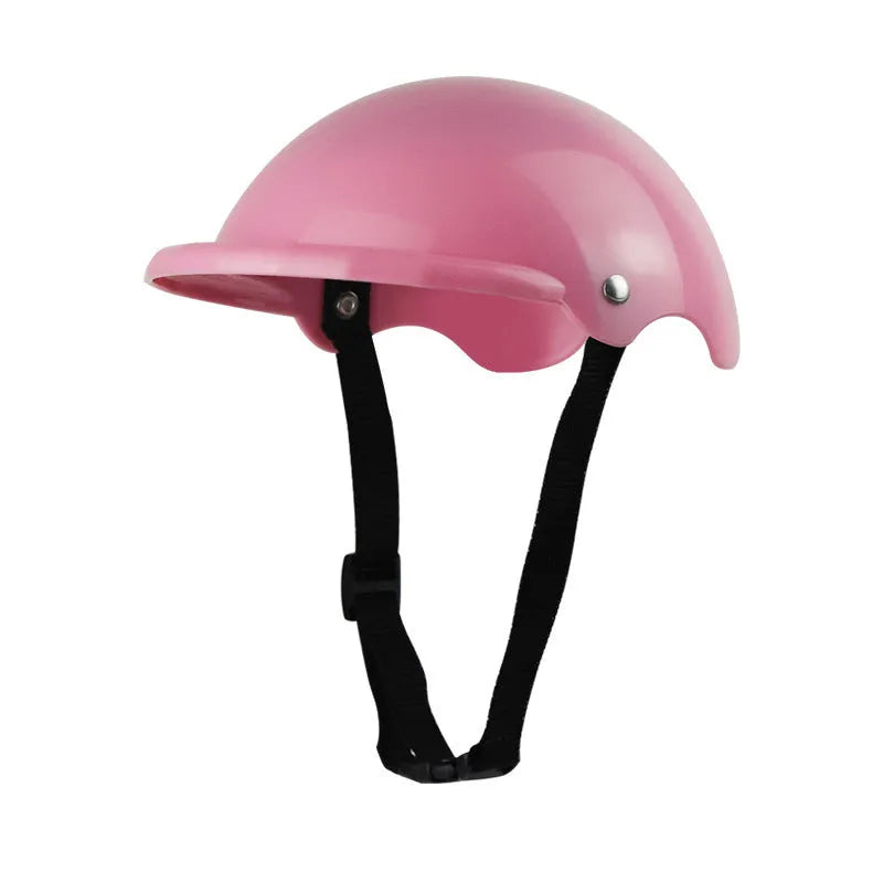 Small S size plastic pet motorcycle helmet in pink, black, yellow or green.