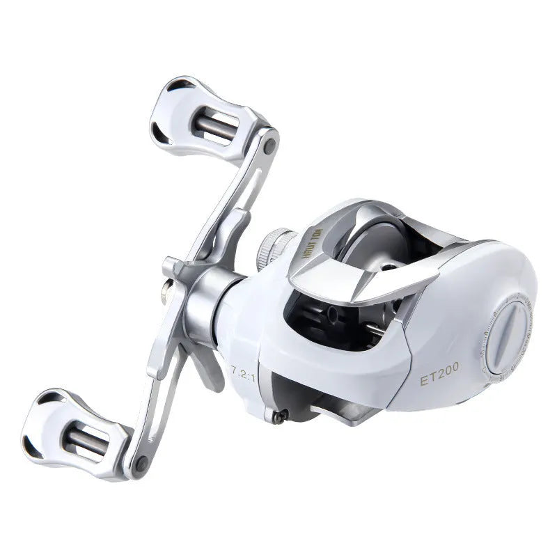 Small white micro drip wheel baitcasting fishing reel with ET Drop Wheel system