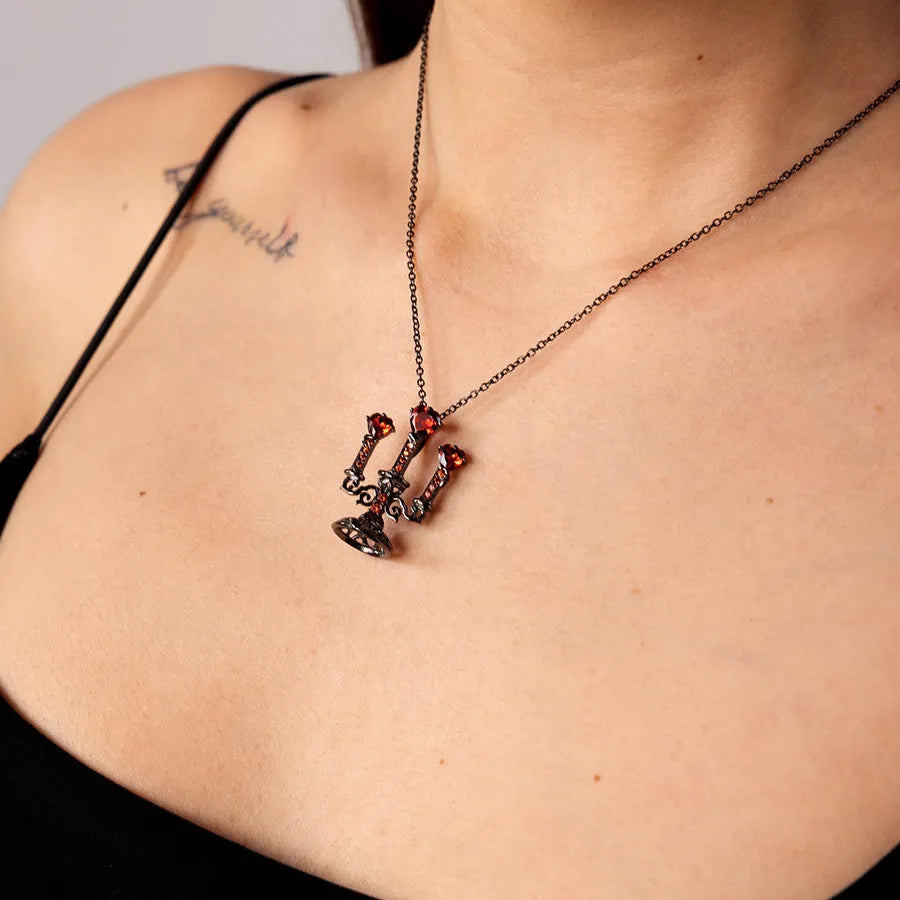 Women's retro hollow candlestick pendant necklace with gothic cross chain in zinc alloy.