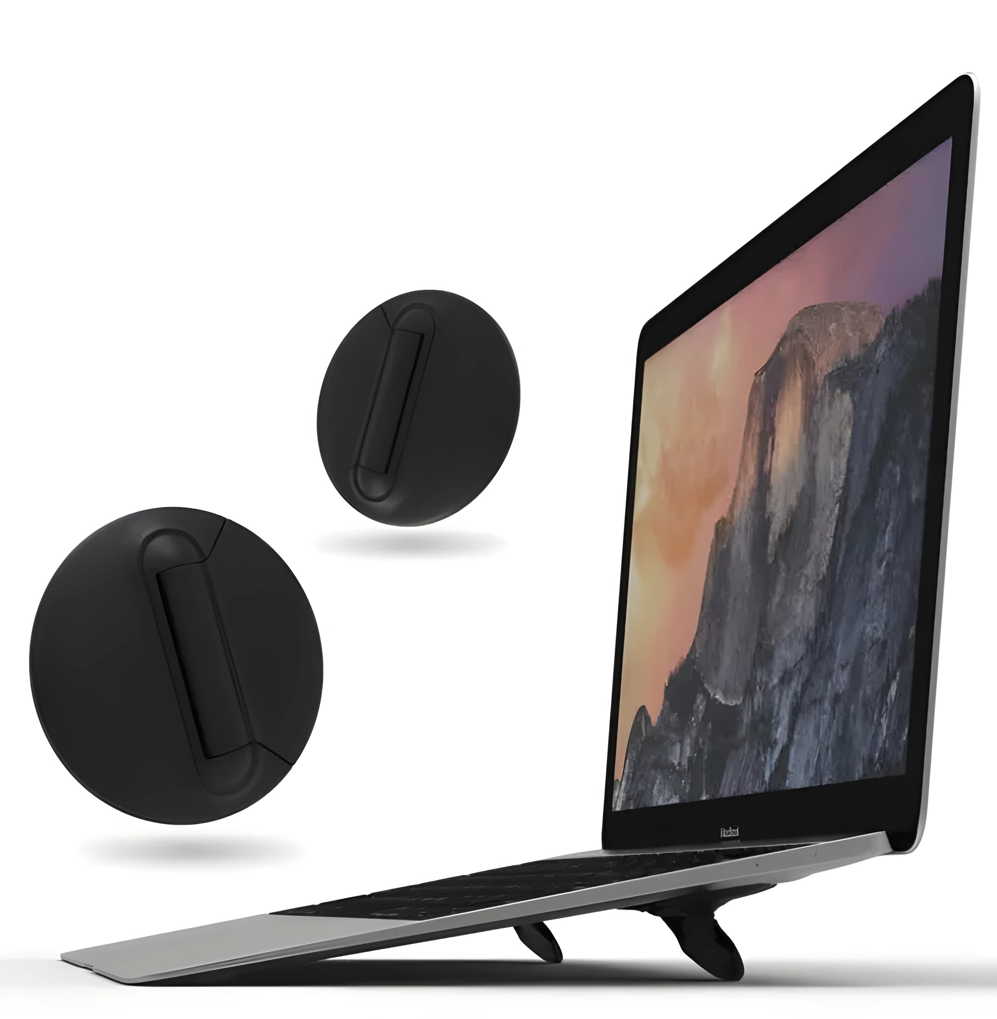 Black ABS mini laptop stand, 50x50x6.5mm, portable invisible design