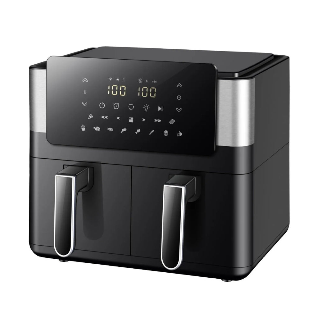 Household multi-function double pot air fryer 8L stainless steel with touch screen and dual baskets