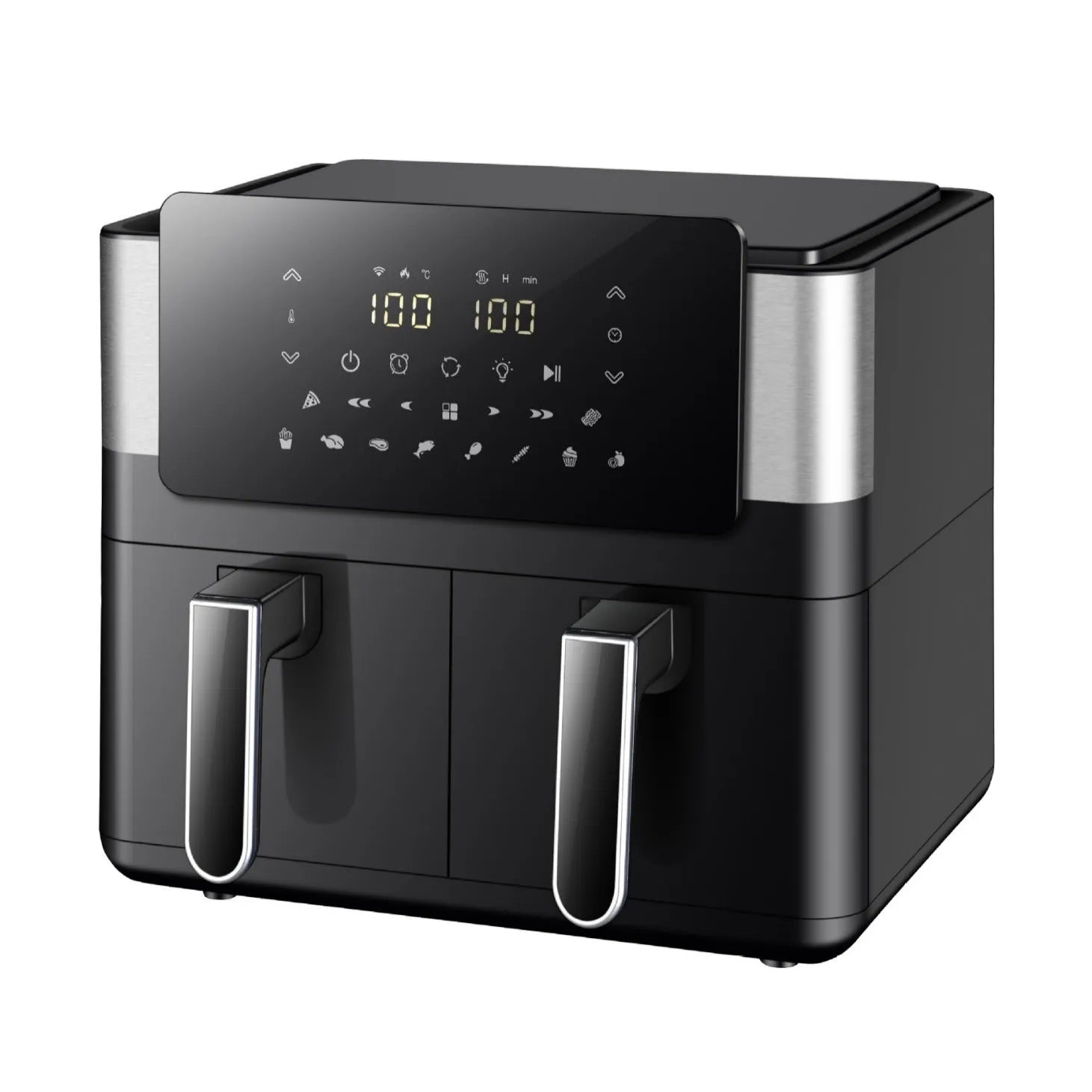 Household multi-function double pot air fryer 8L stainless steel with touch screen and dual baskets