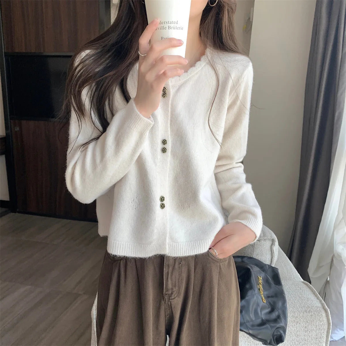 Women's acrylic fibre cardigan with long sleeves in multiple colour options
