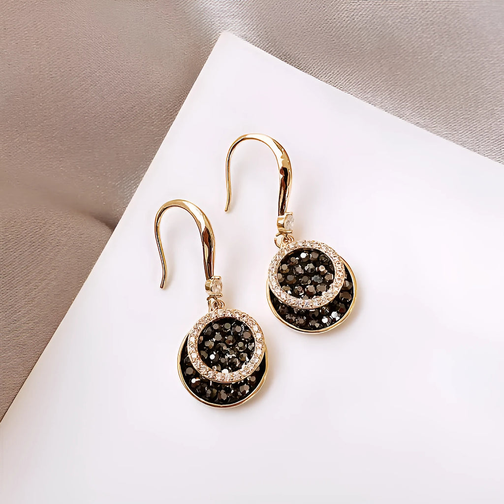 Black geometric drop earrings with retro Hong Kong style measuring 3.6 cm in length