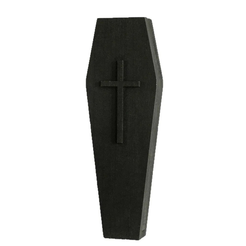 Wooden cross wall shelf decoration in black with integrated vase shelf measuring 27cm by 9cm