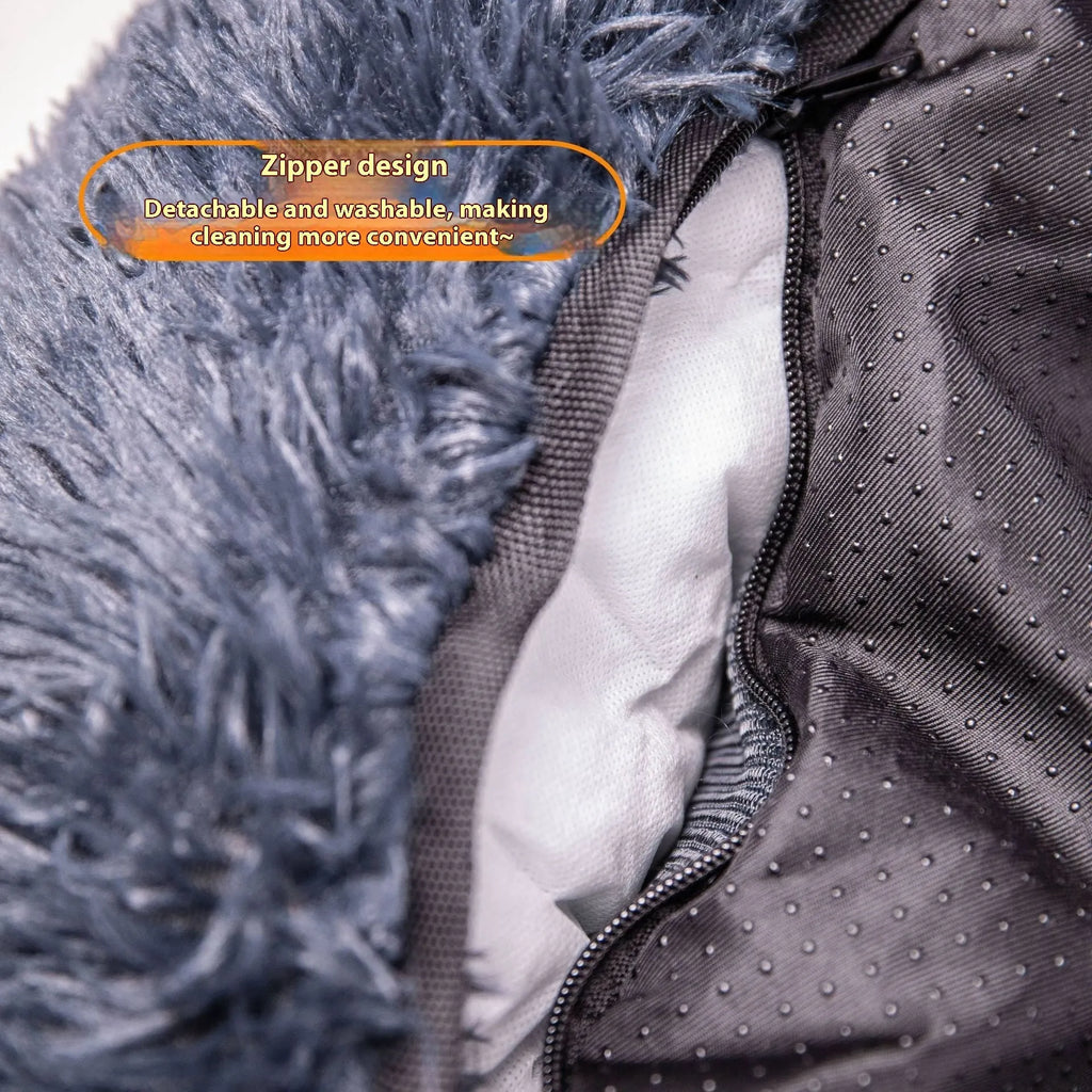 Winter thermal thickened vehicle pet mat in beige and dark grey colours showing single and double seat sizes