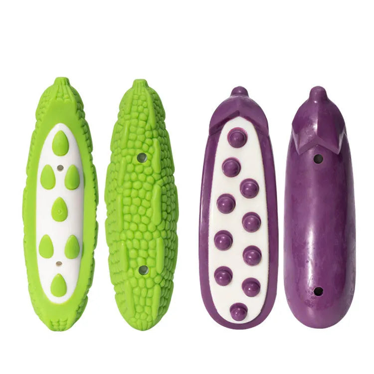 Green durable rubber simulation dog toy for large dogs, shown with chew marks to demonstrate bite resistance