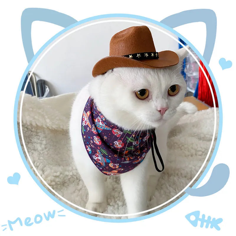 British-style brown non-woven fabric cowboy hat for a cat on a mannequin head.