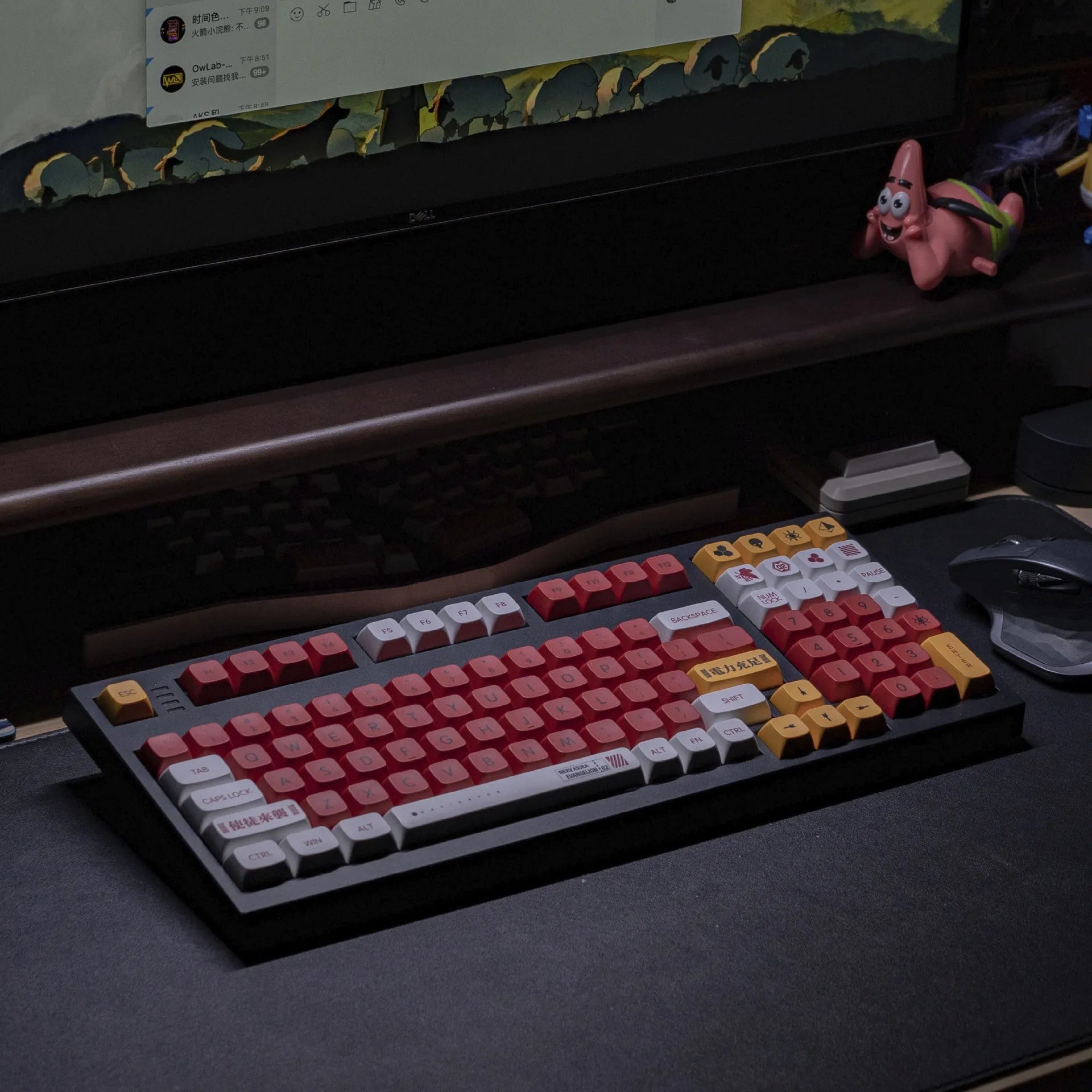 138-piece PBT key cap set with blue and pink boy and girl colour matching designs for mechanical keyboards.