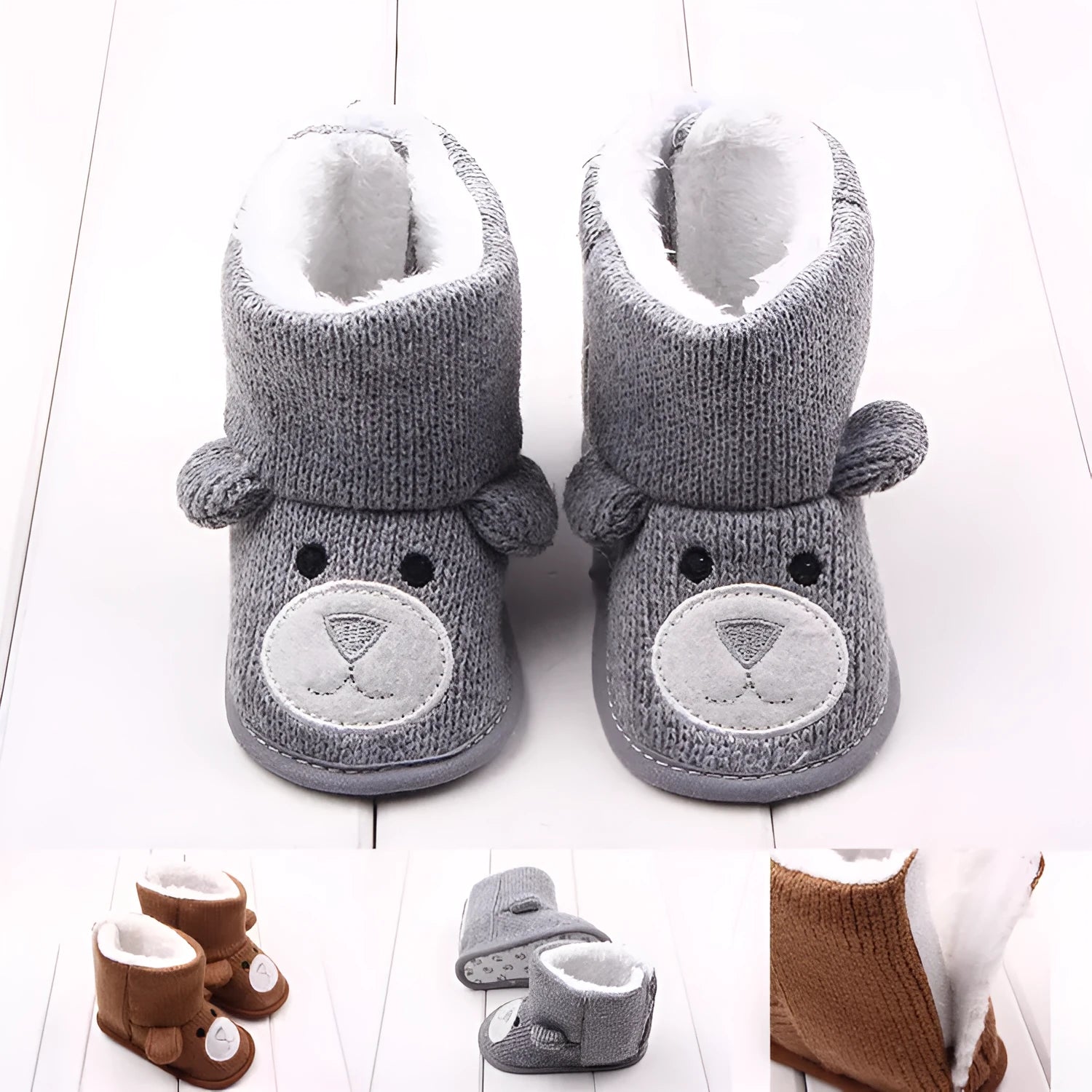 Gray and brown toddler shoes with cotton upper and Velcro fastening