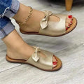 Ladies fish mouth sandals with a bow on the artificial PU upper, shown in black, pink, or gold.