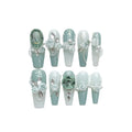 Women's gradient camellia chain nail armour set with bow and butterfly decorations in armour green colour