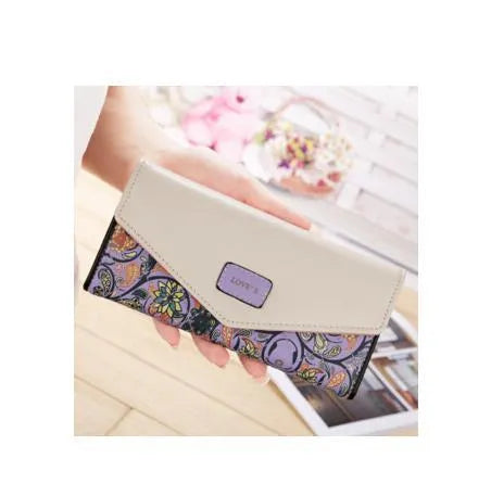 BIRDS PU leather women's wallet with flower embroidery and zipper closure in horizontal square shape
