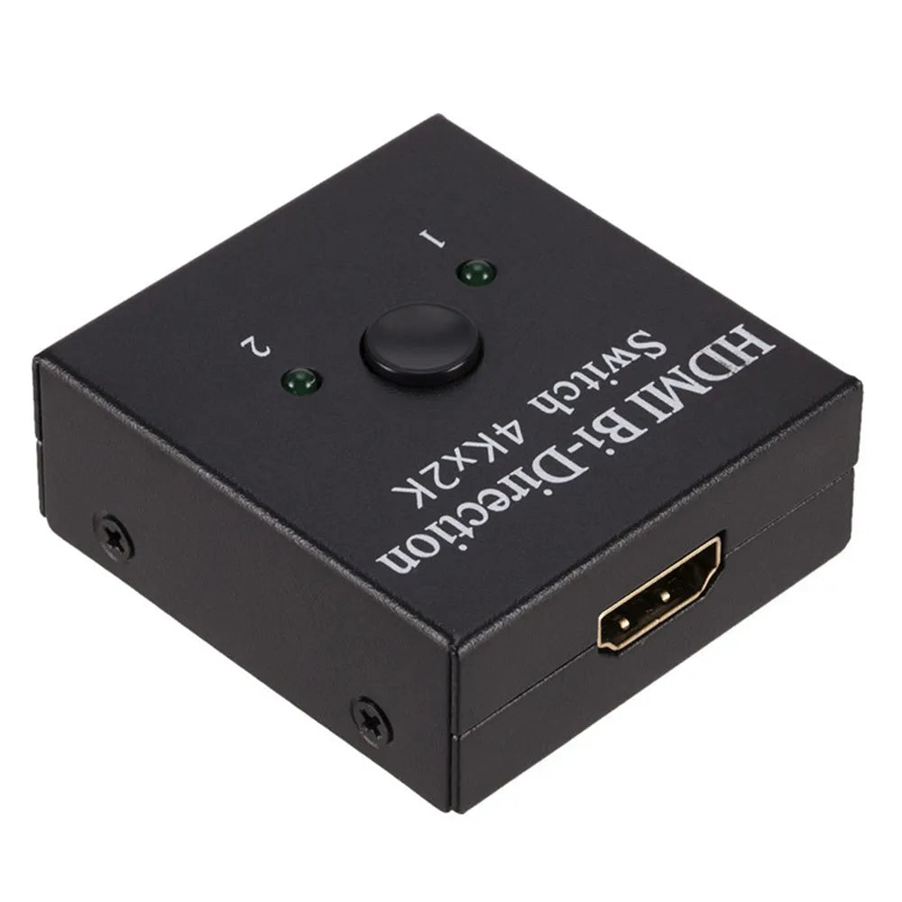 HDMI switcher 2 in 1 out black compact plug and play with one-click switching button
