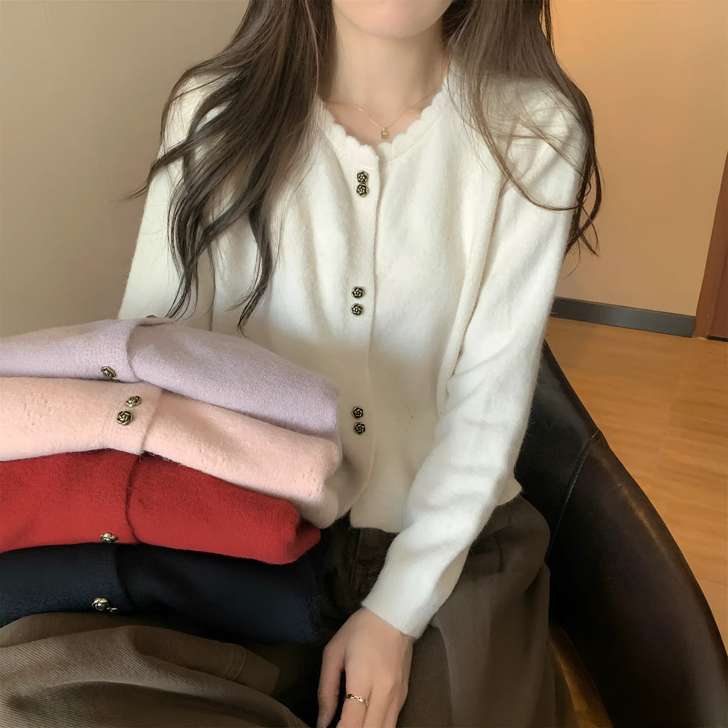 Women's acrylic fibre cardigan with long sleeves in multiple colour options
