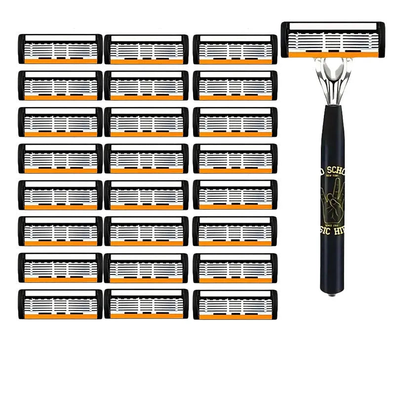Black six-layer finger type handle manual shaver holder cutter head with multiple blade configuration options