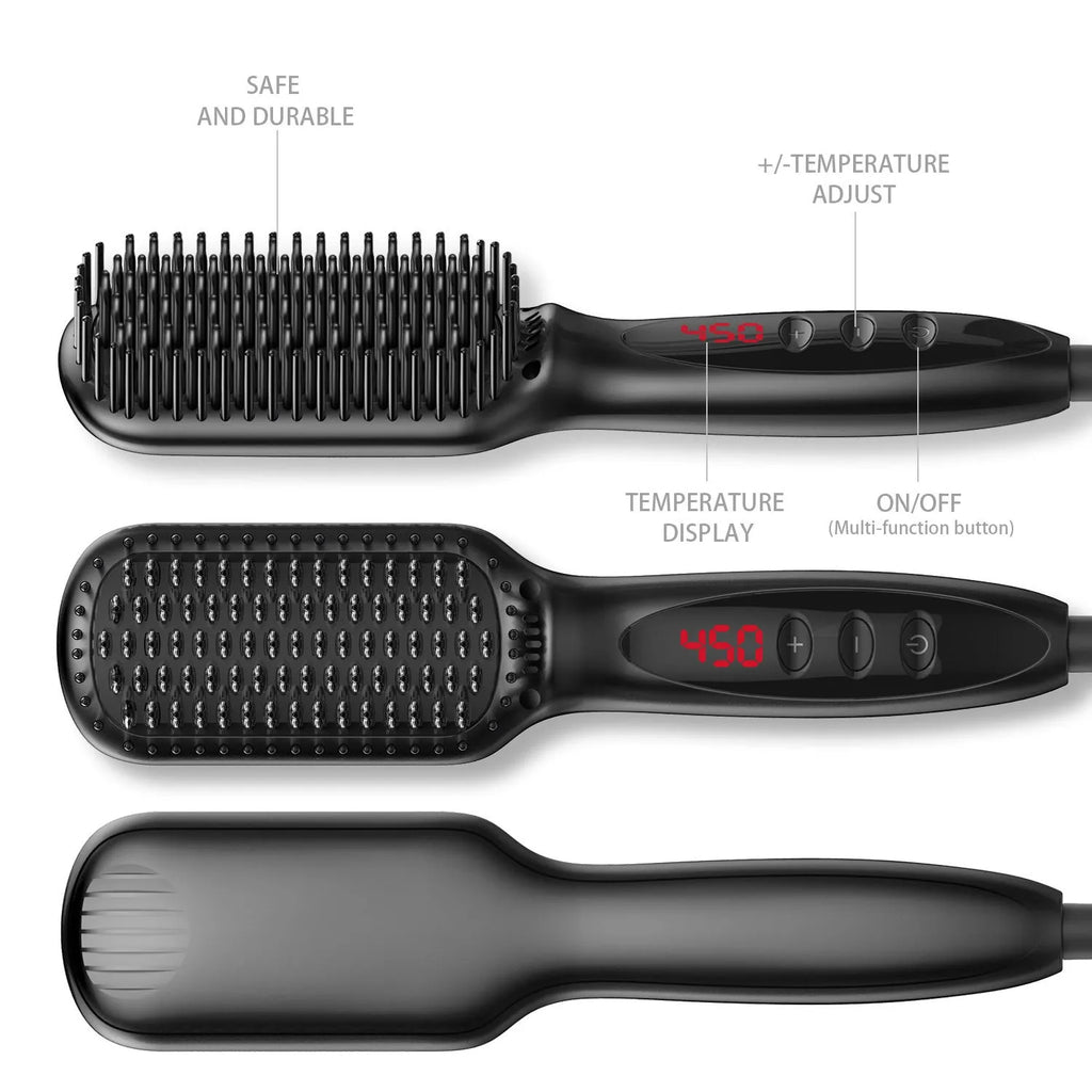 Black beard straightener with tourmaline ceramic heat conductor and temperature control display