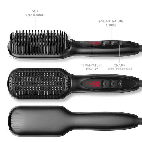 Black beard straightener with tourmaline ceramic heat conductor and temperature control display