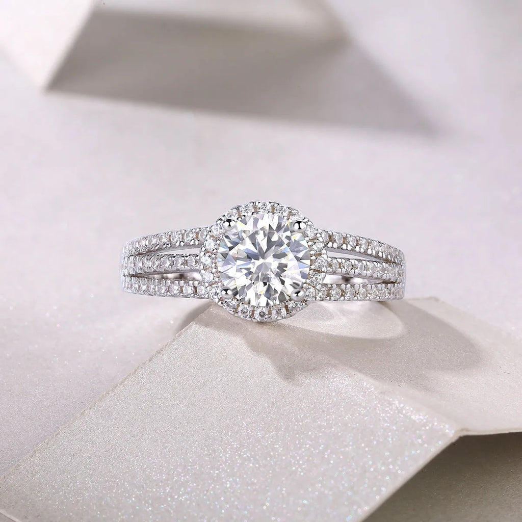 Looking Back 1 carat moissanite wedding ring set in platinum plated S925 silver with gift box