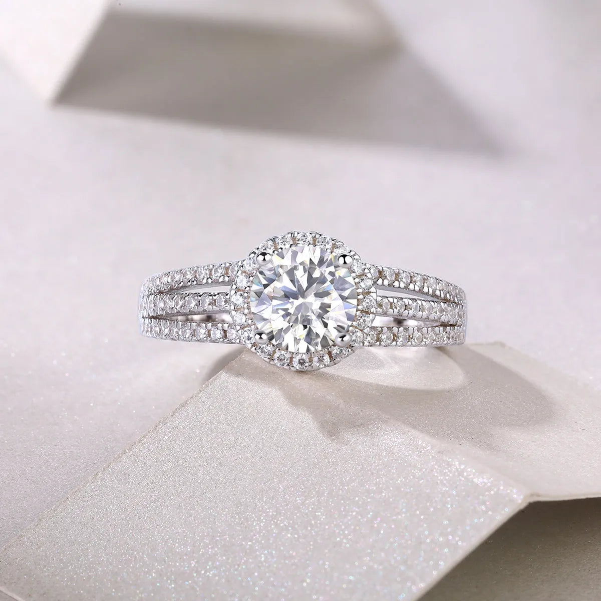 Looking Back 1 carat moissanite wedding ring set in platinum plated S925 silver with gift box