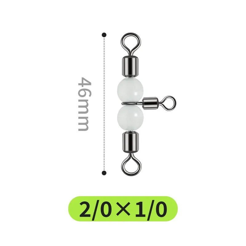 Copper three-fork luminous swivel fishing beads with eight connection rings