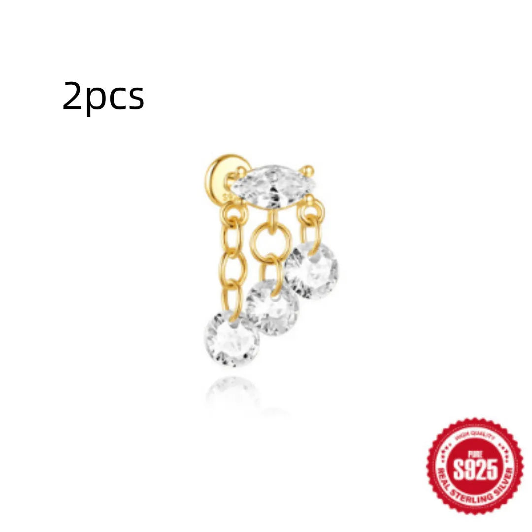 S925 sterling silver water drop shaped earring with a flat spiral puncture pattern, in a gold tone finish.