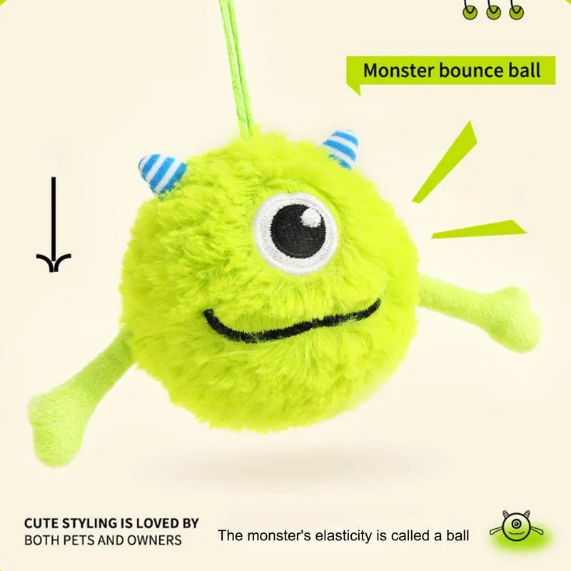 Green plush and TPR interactive sound-activated ball dog toy for teething puppies.