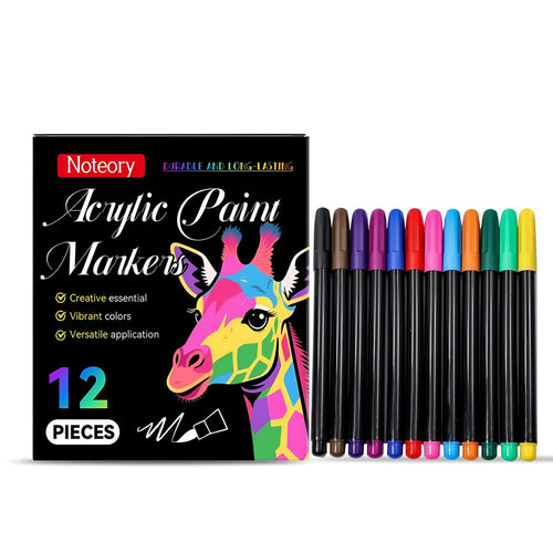 Set of 12 acrylic paint markers with water-based ink for art and craft projects