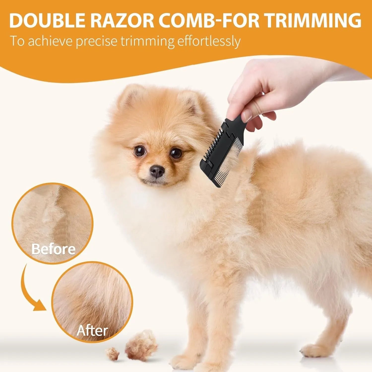 Pet grooming razor comb with comb and blade attachments plus 10 spare blades