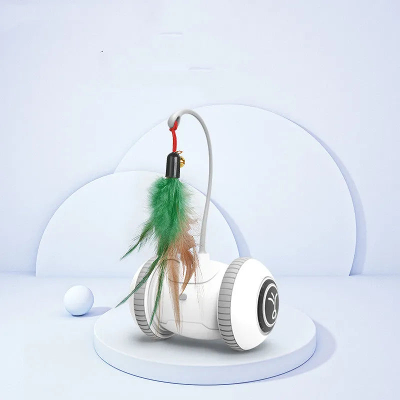 Interactive cat toy with interchangeable heads, white grey, USB powered, 11.5x7x18cm