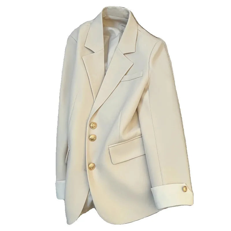 Women's Korean style loose fit coat in milky white colour with pockets and long sleeves