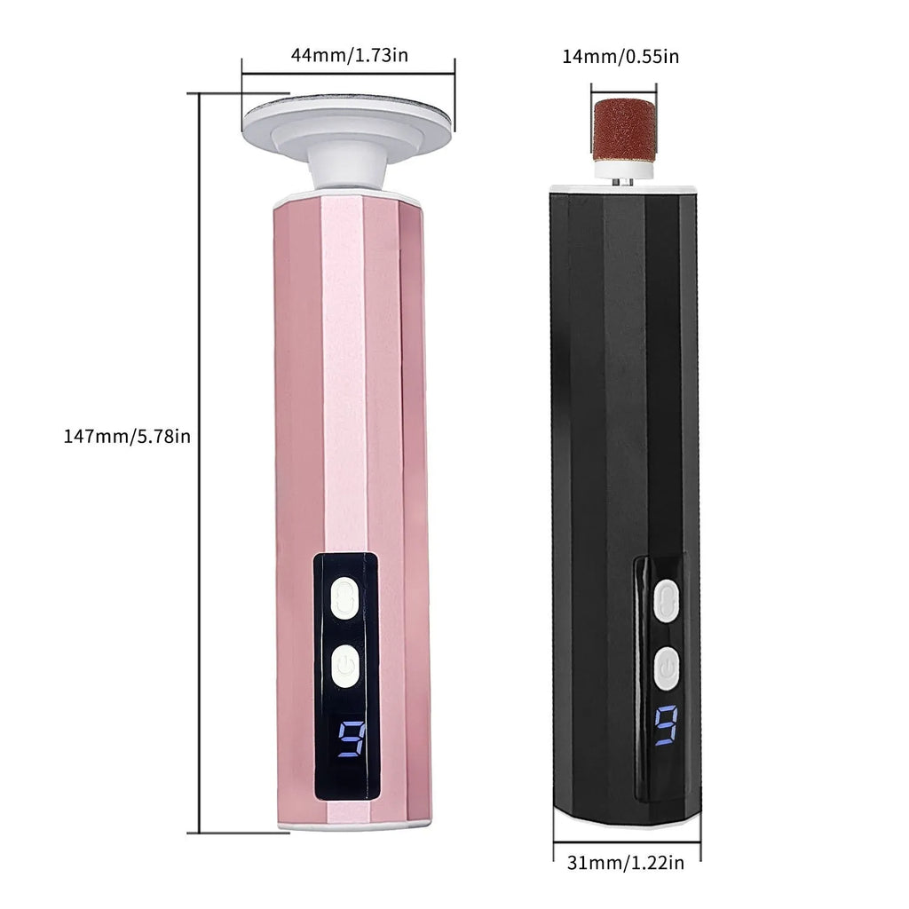 Callus exfoliating manicure equipment kit with grinding wheels in pink, black, or purple colour options