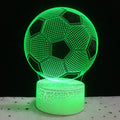 3D acrylic football night light displaying blue colour on a square black ABS base with USB cable.