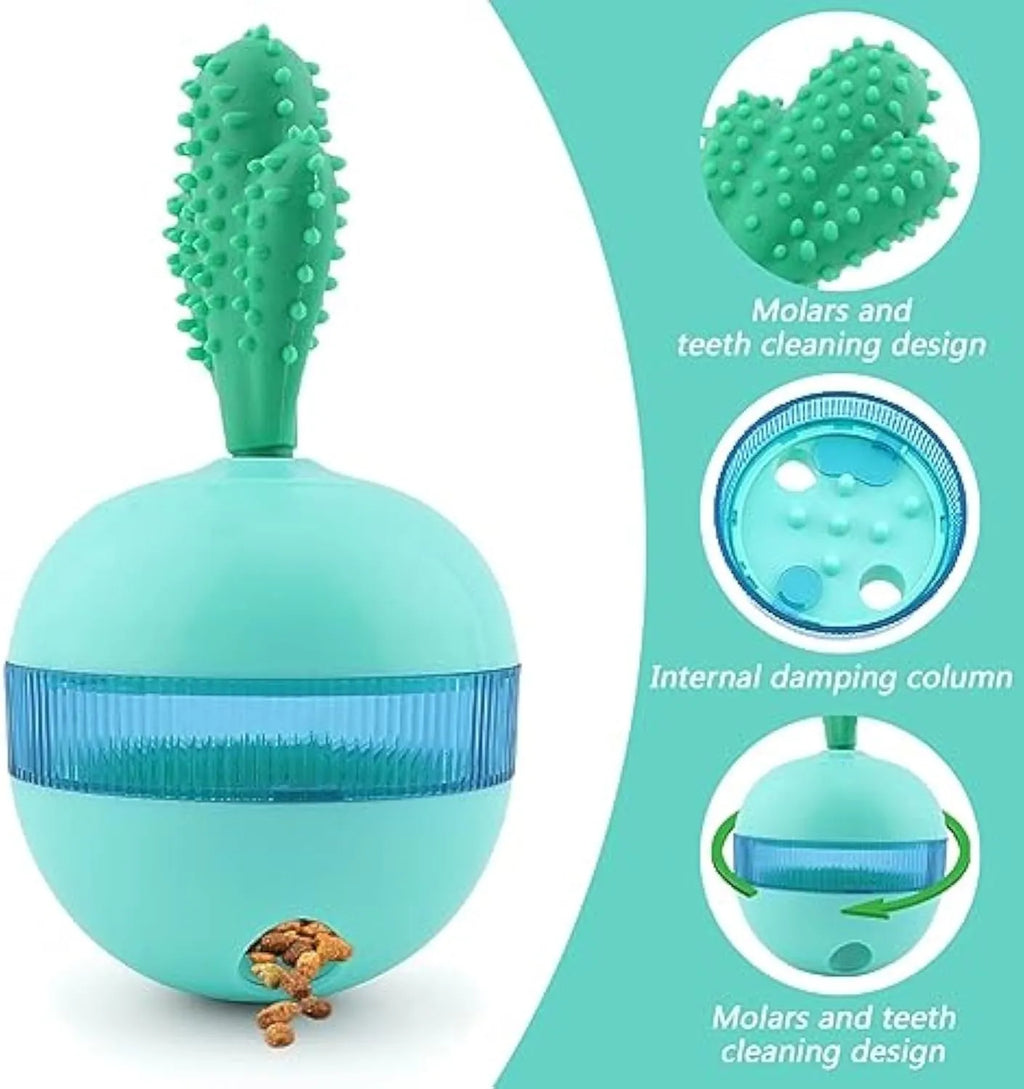 Blue interactive dog treat dispenser ball puzzle toy for medium large dogs