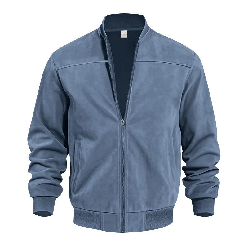 Men's casual plus size suede zipper jacket in polyester with cotton lining